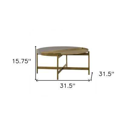 Table basse ronde en béton et métal gris et laiton de 32 po