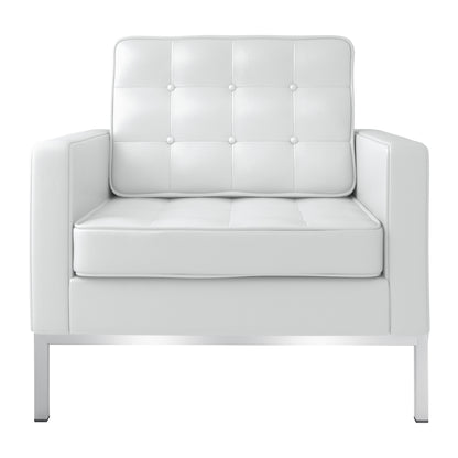 Fauteuil capitonné en cuir italien blanc et argent de 31 po