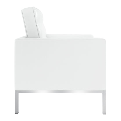 Fauteuil capitonné en cuir italien blanc et argent de 31 po