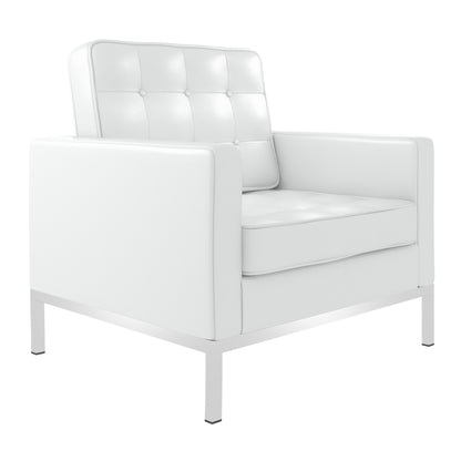 Fauteuil capitonné en cuir italien blanc et argent de 31 po