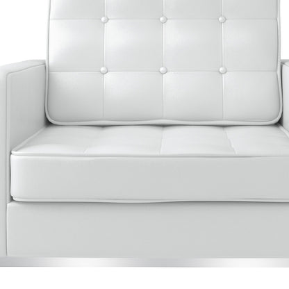 Fauteuil capitonné en cuir italien blanc et argent de 31 po