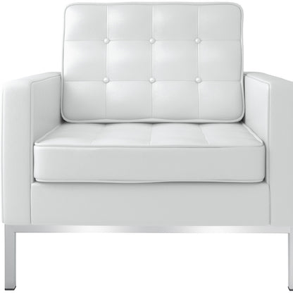 Fauteuil capitonné en cuir italien blanc et argent de 31 po