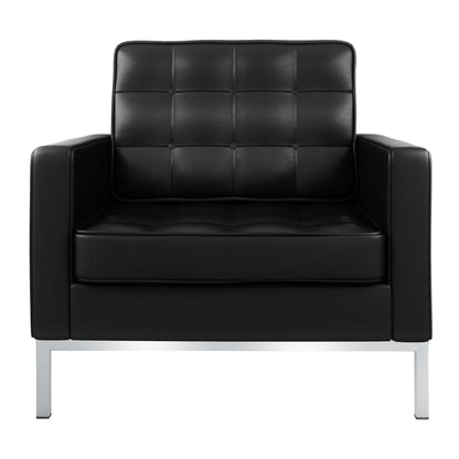 Fauteuil capitonné en cuir italien noir et argent de 31 po