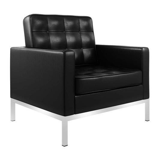 Fauteuil capitonné en cuir italien noir et argent de 31 po