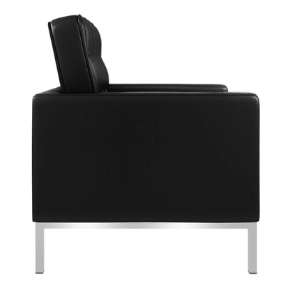 Fauteuil capitonné en cuir italien noir et argent de 31 po