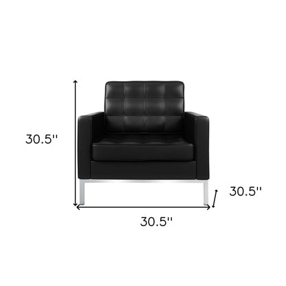 Fauteuil capitonné en cuir italien noir et argent de 31 po