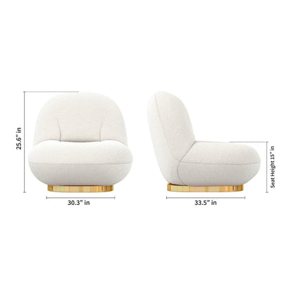 Chaise d'appoint en boucle blanche et dorée de 30 po