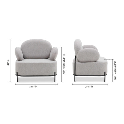 Fauteuil rembourré en tissu gris et noir de 34 po