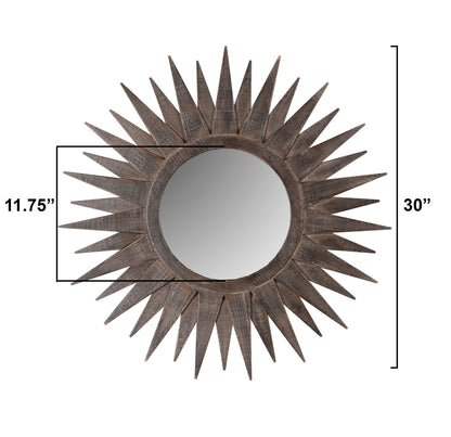 Miroir décoratif encadré en bois brun Sunburst de 30 po