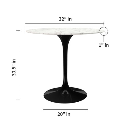 32" White And Black Marble And Metal Dining Table