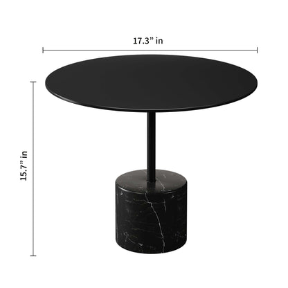 Table basse ronde en acier noir et pierre de 17 po