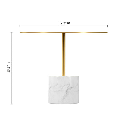 Table basse ronde en acier et pierre dorée et blanche de 17 po