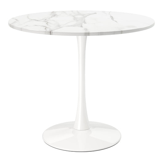 Table à manger avec piédestal en métal blanc arrondi de 36 po