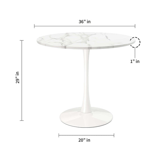 36" White Rounded Metal Pedestal Base Dining Table