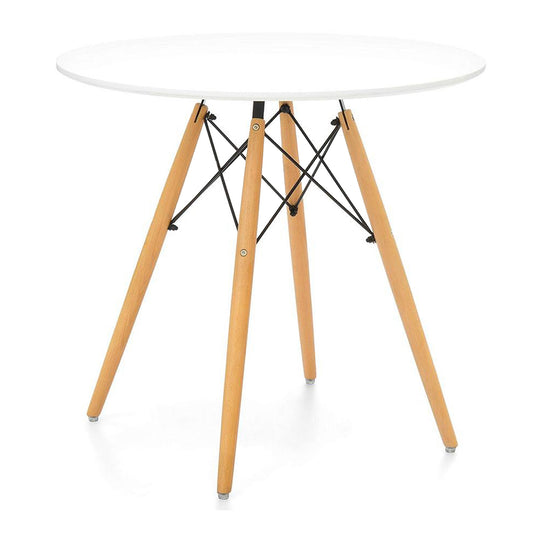 Table à manger ronde en fibre de verre et bois massif blanc et naturel de 30 po