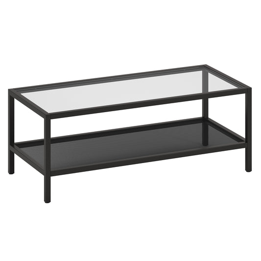 Table basse en verre et acier transparent et noir de 45 po avec étagère