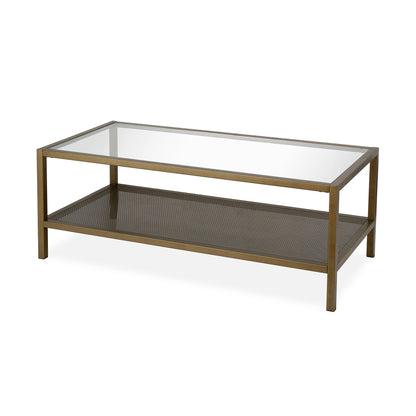 Table basse en verre doré et acier de 45 po avec étagère