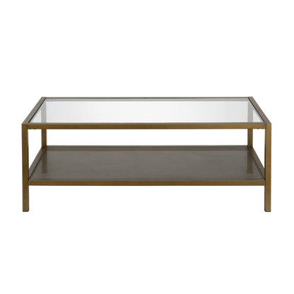 Table basse en verre doré et acier de 45 po avec étagère