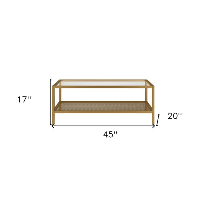 Table basse en verre doré et acier de 45 po avec étagère