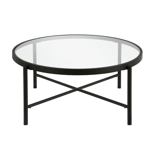 Table basse ronde en verre noir et acier de 36 po