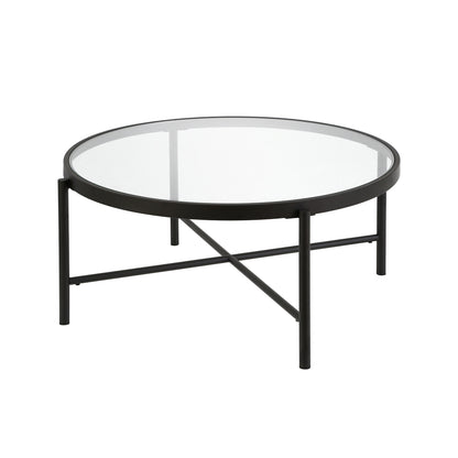 Table basse ronde en verre noir et acier de 36 po