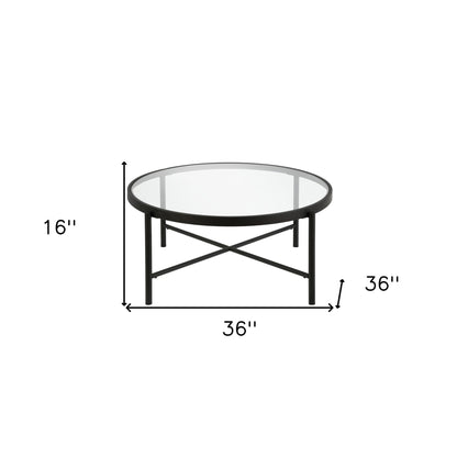 Table basse ronde en verre noir et acier de 36 po