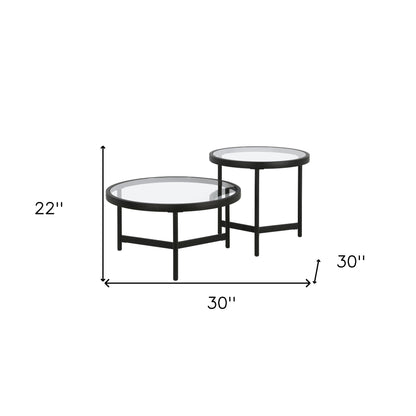 Ensemble de deux tables basses rondes gigognes en verre noir et en acier de 30 po