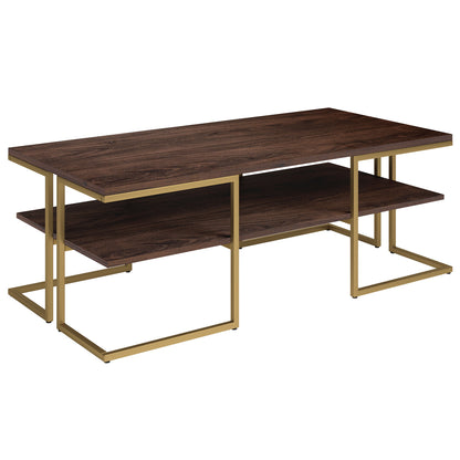 Table basse en acier doré de 45 po avec étagère