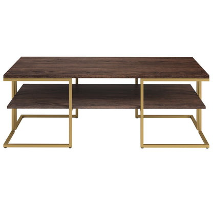 Table basse en acier doré de 45 po avec étagère