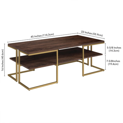 Table basse en acier doré de 45 po avec étagère