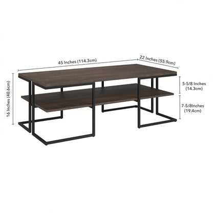 Table basse en acier noir de 45 po avec étagère