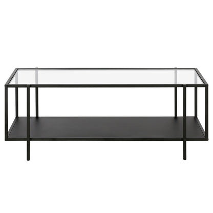 Table basse en verre et acier transparent et noir de 45 po avec étagère