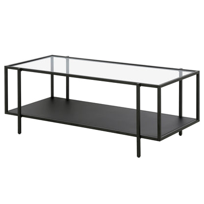 Table basse en verre et acier transparent et noir de 45 po avec étagère