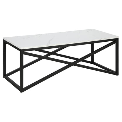 Table basse en faux marbre noir et acier de 46 po