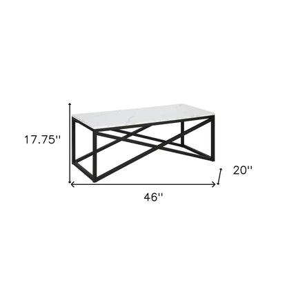 Table basse en faux marbre noir et acier de 46 po