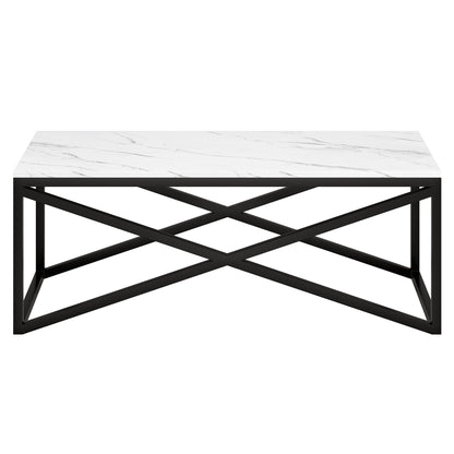 Table basse en faux marbre noir et acier de 46 po