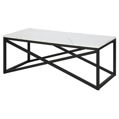 Table basse en faux marbre noir et acier de 46 po