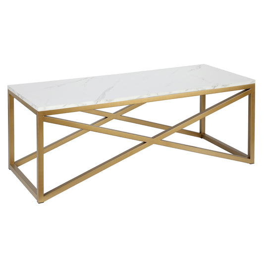 Table basse en faux marbre doré et acier de 46 po