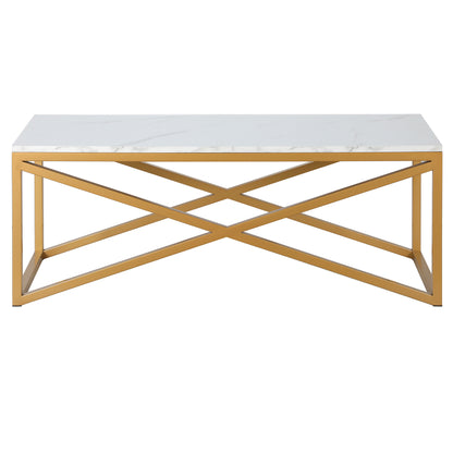 Table basse en faux marbre doré et acier de 46 po