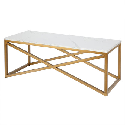 Table basse en faux marbre doré et acier de 46 po