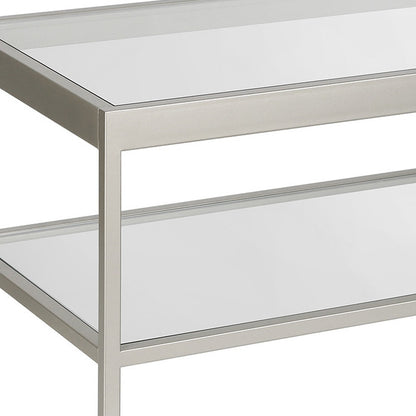 Table basse en verre transparent et acier argenté de 45 po avec étagère