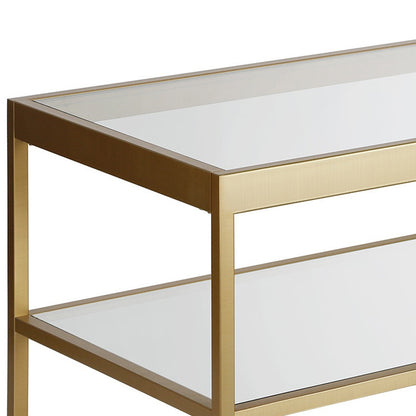 Table basse en verre transparent et acier doré de 45 po avec étagère