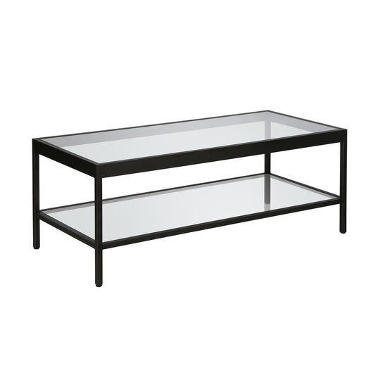 Table basse en verre et acier transparent et noir de 45 po avec étagère