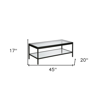 Table basse en verre et acier transparent et noir de 45 po avec étagère