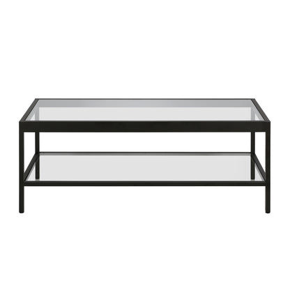 Table basse en verre et acier transparent et noir de 45 po avec étagère