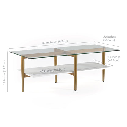 Table basse en verre doré et acier de 47 po avec étagère