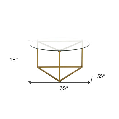 Table basse ronde en verre doré et acier de 35 po