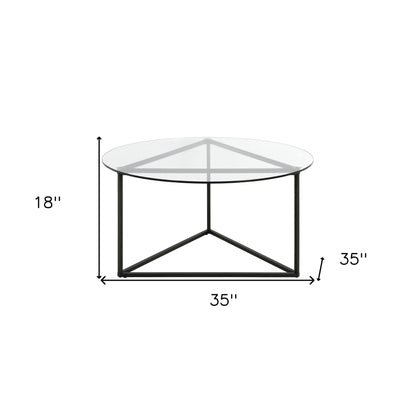 Table basse ronde en verre noir et acier de 35 po