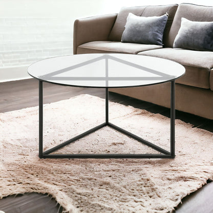 Table basse ronde en verre noir et acier de 35 po