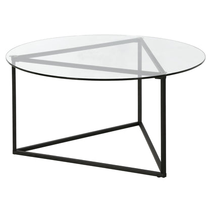 Table basse ronde en verre noir et acier de 35 po